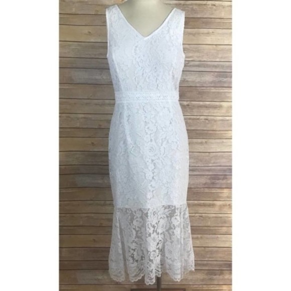 NWT Nanette Lepore Optic White Lace Midi Dress - 8 - Picture 3 of 12